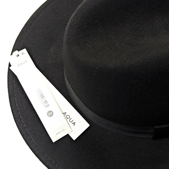 Aqua Women's Black Wool Fedora Hat with Black Ribbon Band O/S (MSRP $88) - Picture 7 of 7